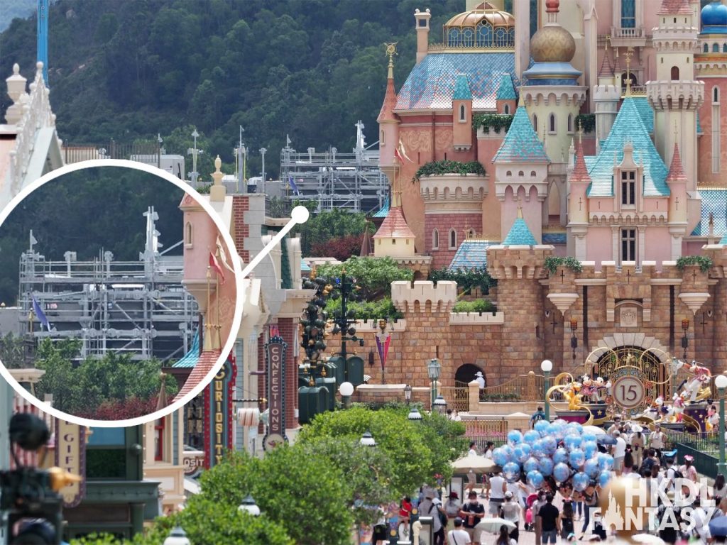 Hong Kong Disneyland Arendelle Frozen visible from Main Street