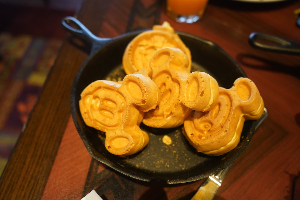 Mickey & Stitch waffles at Polynesian 'Ohana breakfast! Stitch waffles!!!