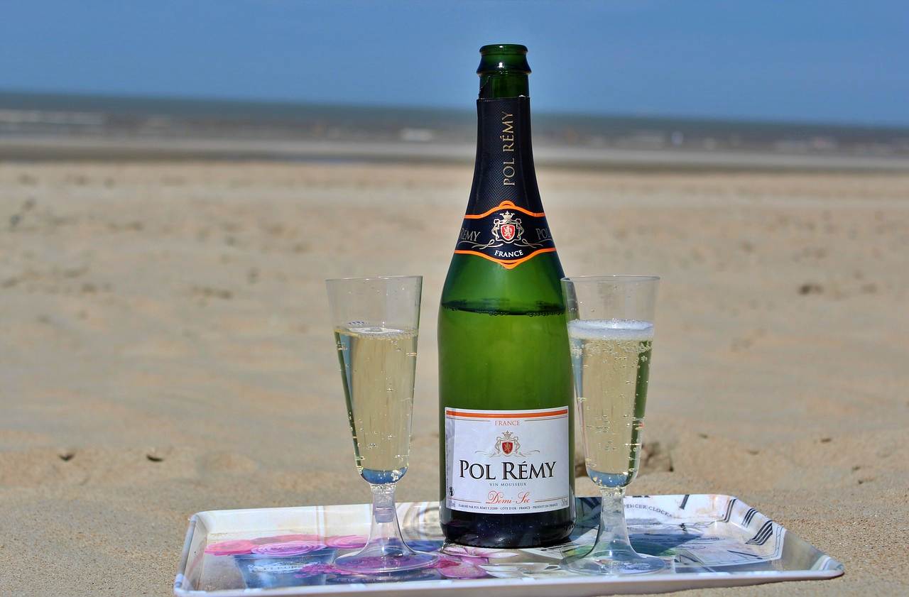 Champagne on the beach in Seychelles