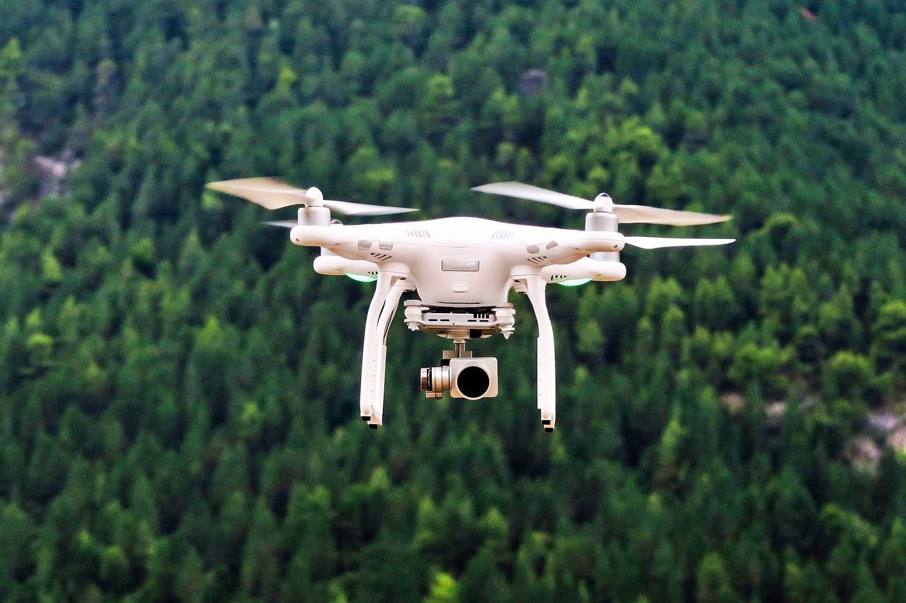 Drone flying over a forest